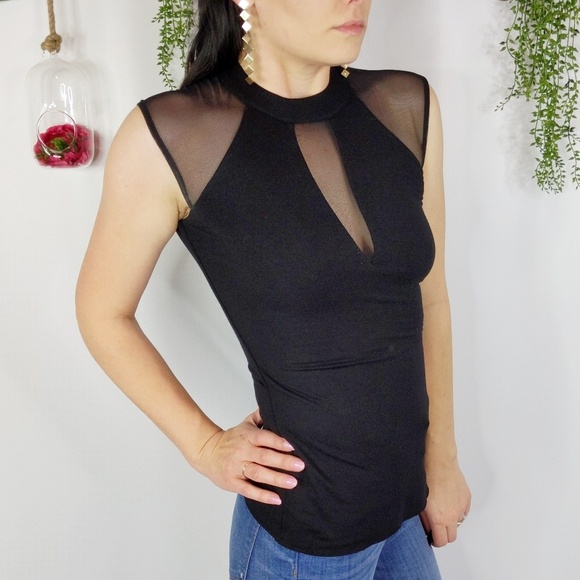 Bailey 44 Tops - BAILEY44 NWOT Void top black knit mesh inset 0345